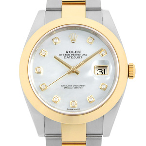 ロレックス デイトジャスト41 10Pダイヤ 126303NG ホワイトシェル 3列 オイスターブレス ランダム番 中古 メンズ 腕時計