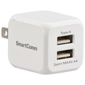 SmartComm USBチャージャー TypeA×2ポート 最大12W｜MAV-AU224N 03-3097 オーム電機