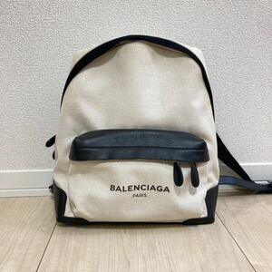 BALENCIAGA バレンシアガ ネイビー カバス リュック　キャンバス レザー 409010 ホワイト ブラック