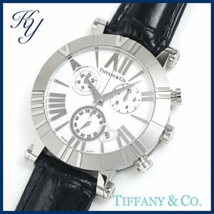 1円～ 3ヶ月保証付き 美品 本物 定番 人気 TIFFANY ティファニー アトラス Z1301 クロノ 革ベルト ホワイト レディース 時計