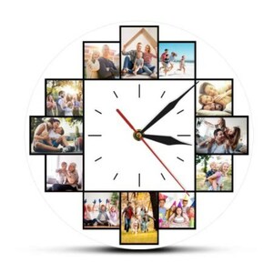 【15in】12個のパーソナライズされたアクリルの壁掛け時計,家族の写真,写真,コラージュ,掛け時計,パーソナライズされた写真,掛け時計