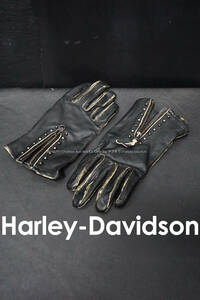 Harley-Davidson 牛革レザーグローブ 茶芯/灰芯 レディースMサイズ スタッズ リベット ハーレーダビッドソン 手袋 バイカー ライダース