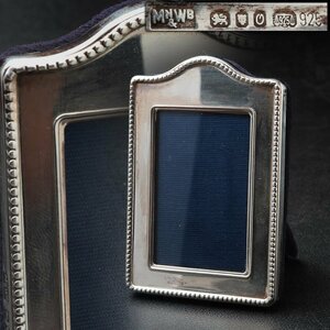 JK600 【MN & WB】銀製 ホールマーク ライオン印 小振 銀製 写真立 縦7.5cm 重40g 925刻・フォトフレーム