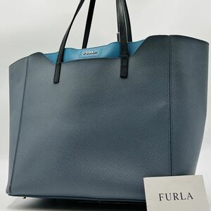 1円 〜【入手困難品】定価10万円 フルラ FURLA トートバッグ ビジネスバッグ ブリーフケース A4 2way ブルー レザー メンズ レディース