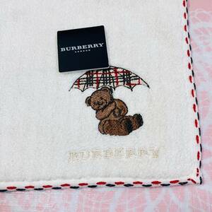 【レア】新品/BURBERRY/タオルハンカチ/正規品/バーバリー/未使用/即決/匿名発送/日本製/ノバチェック/クマ/白/テディベア/くま/傘/綿100%