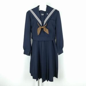 1円 セーラー服 ジャンパースカート スカーフ 上下3点セット 大きいサイズ カンコー 冬物 白3本線 女子 中学 高校 紺 中古 ランクC NA4173