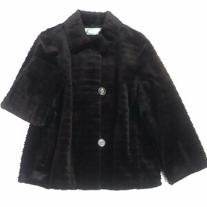 極美品▼CARVEN カルヴェン シェアードミンク MINK ベルベット グルービング ミンク 本毛皮コート ダークブラウン 9-11 レディース