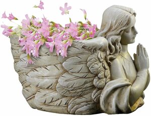 エンジェル・ウィング プランター天使の羽 植木鉢、レジン製彫像 彫刻/ ガーデン装飾(輸入品）