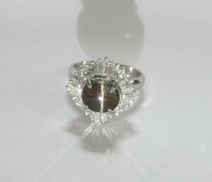 ○　プラチナ900無垢　キャッツアイ2.24ct　ダイヤモンド0.68ct　テーパーカット　総重量7.6g　レアストーン　本物