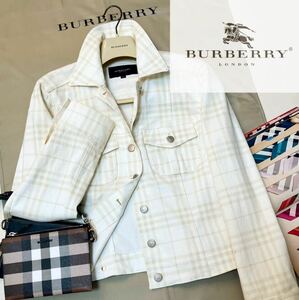 K22【清涼感あるショートデニム】参考価格18万●美品BURBERRY LONDON●ジージャンコート バーバリーコート レディース 40L ノバチェック