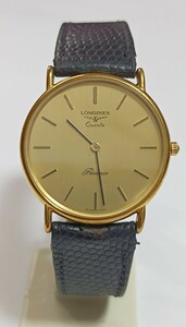 稼働品 ロンジン PRESENCE メンズ腕時計 ゴールド文字盤 新品電池 LONGINES