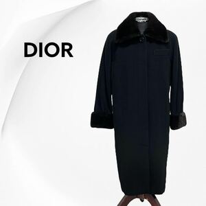 Christian Dior クリスチャン ディオール ウール カシミヤ混 襟袖ミンクファー 切替 ロングコート レディース