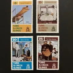 世界の絵画切手 タークスカイコス島 1982 ノーマンロックウェル未使用4種完