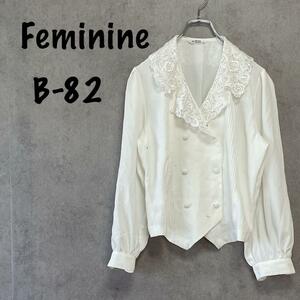 【Feminine】（B-82）レースブラウス＊レトロ＊ダブル＊ピンタック＊白