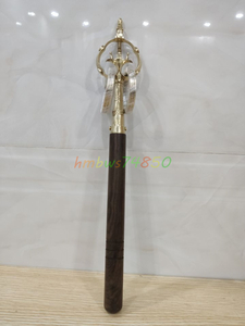「密教法具 寺院仏具」極上品 錫杖 仏具 真鍮製 磨き仕上げ 長さ35.5cm 