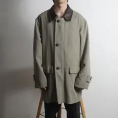 LANVIN ステンカラーコート レザー切り替え カーキ/X33