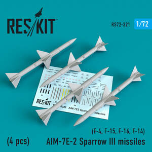 ◆◇RESKIT【RS72-0321】1/72 AIM-7E-2スパローIII ミサイル(F-4,F-15,F-16,F-14用)(4個入り)◇◆　　