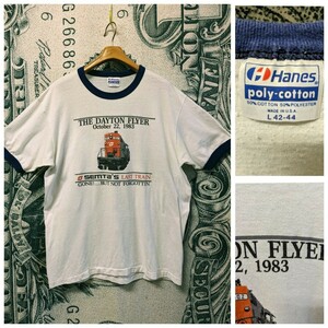 80s USA製 HANES リンガーTシャツ 1980年代 1983年製■サイズ表記L 白×ネイビー ヘインズ アメリカ製 古着 古着卸 70s クルーネック 記念T