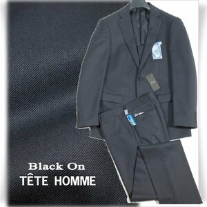 新品1円～★定価4.9万 Black On TETE HOMME テットオム ウール毛 シングル二つボタンスーツ 94A6 ノータック 濃紺無地 ◆1313◆