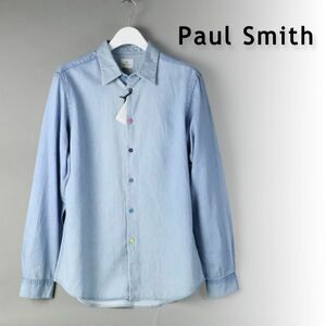 445 新品 Paul Smith ポールスミス マルチカラー ボタン インディゴ シャツ メンズ PS 長袖 シャツ 正規店本物 L