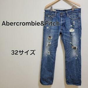 Abercrombie&Fitch アバクロ ダメージデニムパンツ ストレートジーンズ 32サイズ