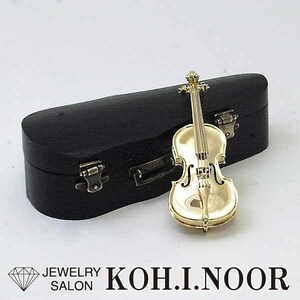 18金イエローゴールド K18YG プラチナ PT900 バイオリン ブローチ 内箱 楽器