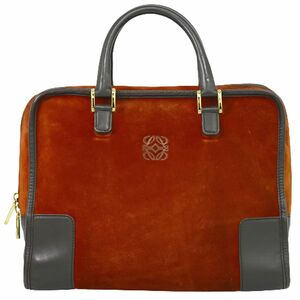 本物 ロエベ LOEWE アマソナ 32 アナグラム ハンドバッグ ミニボストンバッグ スエード レザー オレンジ系 ブラウン