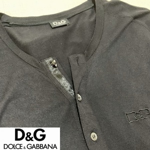 【中古　一部難あり】★D＆G★ディー&ジー★　ヘンリーネック　長袖Tシャツ　ロンT　薄手　ネイビー　無地　sizeM　100151