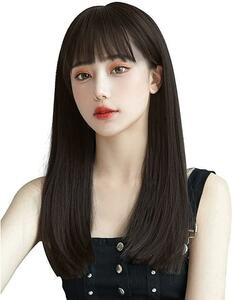 ウィッグ ストレート セミロング フルウィッグ 小顔 耐熱性 髪　自然　女子 黒髪 ブラック 韓国 人気カラー 可愛い 美人