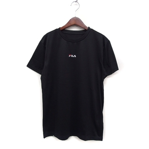 フィラ FILA 国内正規品 ロゴ刺繍 半袖 Tシャツ カットソー 丸首 M ブラック 黒 /FT29 メンズ