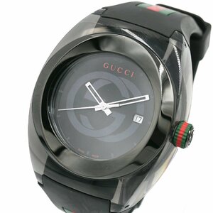 1円 稼働 箱/保証書付 GUCCI グッチ 137.1 シンク SYNC シェリー ラバー QZ クオーツ デイト 3針 黒文字盤 SS 腕時計 正規品 226320240319