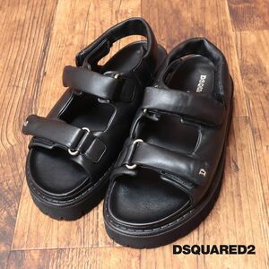 DSQUARED2/42(27-27.5cm)/レザー サンダル FSM0051 やわらか 羊革 レザー マジックテープ イタリア製 新品/黒/ブラック/id300/