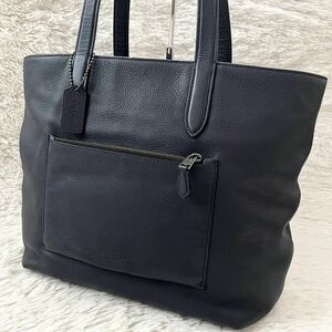 1円　美品　コーチ　COACH トートバッグ　ビジネスバッグ　A4PC収納可　メトロポリタン　ペブルドレザー　シボ革　72299 ネイビー