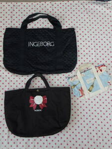 INGEBORG インゲボルグ トート エコ ランチ バッグ キルティング ロゴ入 ハンドバッグ BAG 黒 水色 系 Vintage RETRO ピンクハウス 系列