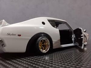 Maisto 1/24 日産スカイライン 2000GT-R (KPGC110) ケンメリ ホワイト カスタム改 ワタナベ 金