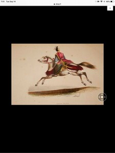 1843年 日本の風俗習慣 日本の乗馬 オリジナル彩色銅版画