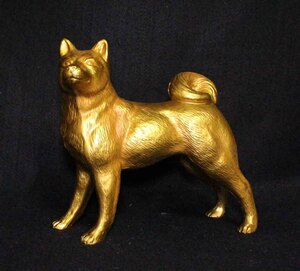 金属工芸◆犬　置物　金色◆イヌ　gold color dog 20cm 非鉄金属製