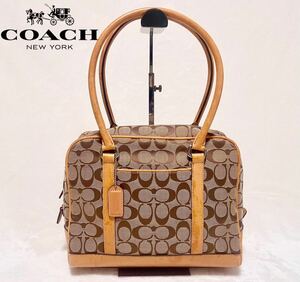 COACH コーチ シグネチャー ハンドバッグ ヌメ革 ブラウン ベージュ