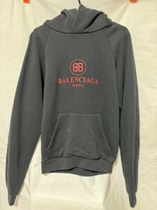 □1円～売り切り□美品!! バレンシアガ BALENCIAGA ロゴプリント プルオーバー パーカー ブラック 黒 XSサイズ メンズ