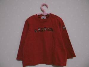 Ω ミキハウス Ω★90㎝★ 可愛いくまの刺繍 長袖Tシャツ ■赤■