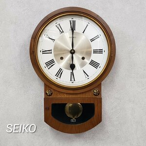 SEIKO 30day ゼンマイ式時計 掛け時計 柱時計 古時計 振り子時計 今津時計 木製 琺瑯 アンティーク ヴィンテージ ※ジャンク品【120t2437】