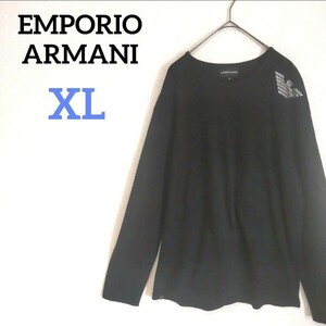 EMPORIO ARMANI イーグルラインストーン エンポリオアルマーニ ロングスリーブTシャツ 大きいサイズ ブラック 長袖ロンT xl 黒