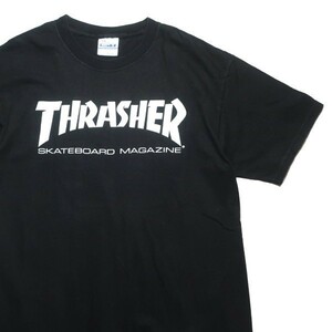 オールドスケート! 90s THRASHER スラッシャー Hanes ヘインズ ヴィンテージ ロゴ プリント 半袖 Tシャツ ブラック 黒 白 M メンズ 古着