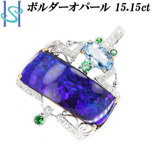 ボルダーオパール ペンダントトップ 15.15ct ガーネット アクアマリン ダイヤモンド K18WG YG 送料無料 美品 中古 SH105731