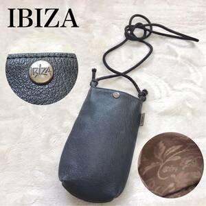 極美品 IBIZA イビザ オールレザー ショルダーバッグ 花柄 ボタン 本革