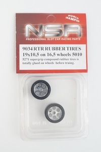 新品 NSR 1/32 RTR RUBBER TIRES 19x10.5 on 16.5 wheels 5010 アルミホイール タイヤ 9034 スロットカー