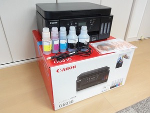 ★インク未投入 印刷0枚★Canon キヤノン G6030 大容量ギガタンク インクジェットプリンター 未開封インクボトル5本 取説 CD 元箱付 送料込