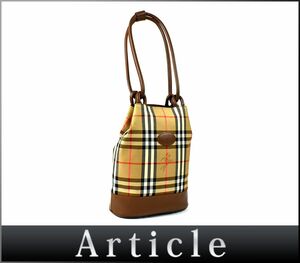 175947〇美品 BURBERRY バーバリー チェック柄 ショルダーバッグ ハンドバッグ トートバッグ キャンバス レザー 革 ベージュ/ B