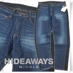 新品1円～★定価1.6万 HIDEAWAYS NICOLE ハイダウェイ ニコル サイドライン切り替え9分丈デニム パンツ 44 S ストレッチ ネイビー ◆9788◆