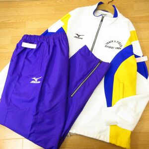 ◎使用少なめ！XL 上下セット！MIZUNO ミズノ 流通経済大学 陸上◆ジャージ ジャケット&ナイロンパンツ ユニフォーム◆メンズ 白x紫◆B4021